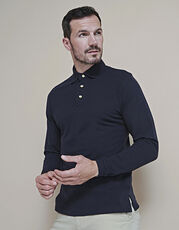 Henbury - Long Sleeved Cotton Piqué Polo Shirt Navy Black /Titelbild