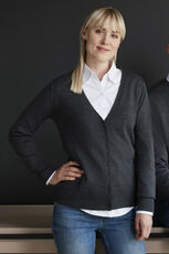 Russell Collection - Ladies  V-Neck Knitted Cardigan French Navy Charcoal Marl Black /Titelbild