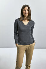 Russell Collection - Ladies  V-Neck Knitted Pullover French Navy Black Charcoal Marl /Titelbild
