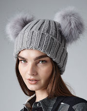 Faux Fur Double Pop Pom Beanie