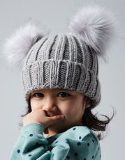 Beechfield - Infant Faux Fur Double Pom Pom Beanie Light Grey Black /Titelbild