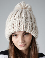 Beechfield - Oversized Hand-Knitted Beanie French Navy Oatmeal Dusky Pink /Titelbild