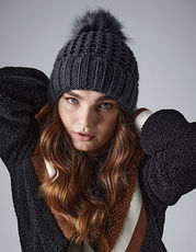 Beechfield - Popcorn Faux Fur Pop Pom Beanie Oatmeal Black Burgundy Graphite Grey /Titelbild