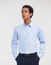 Russell Collection - Men s Long Sleeve Tailored Herringbone Shirt White Light Blue /Titelbild