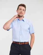 Russell Collection - Men s Short Sleeve Tailored Herringbone Shirt Light Blue White /Titelbild