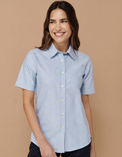 Henbury - Ladies  Classic Short Sleeved Oxford Shirt Blue Oxford White /Titelbild