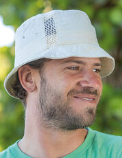 Result Headwear - Deluxe Washed Cotton Bucket Hat With Side Mesh Panels Navy Natural /Titelbild