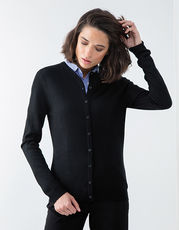 Henbury - Ladies` Cashmere Touch Acrylic Crew Neck Cardigan Black Navy /Titelbild