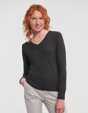 Russell Collection - Ladies  V-Neck Knitted Pullover French Navy Black Charcoal Marl /Titelbild