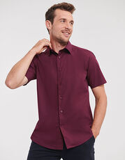 Russell Collection - Men s Short Sleeve Fitted Stretch Shirt Black White Chocolate Port /Titelbild