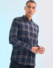 SF Men - Men s Brushed Check Casual Shirt Navy Check Burgundy Check /Titelbild