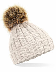 Beechfield - Infant Faux Fur Pom Pom Chunky Beanie Navy Light Grey Black Oatmeal /Titelbild