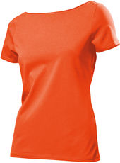 Damen Stretch T-Shirt mit U-Boot Ausschnitt